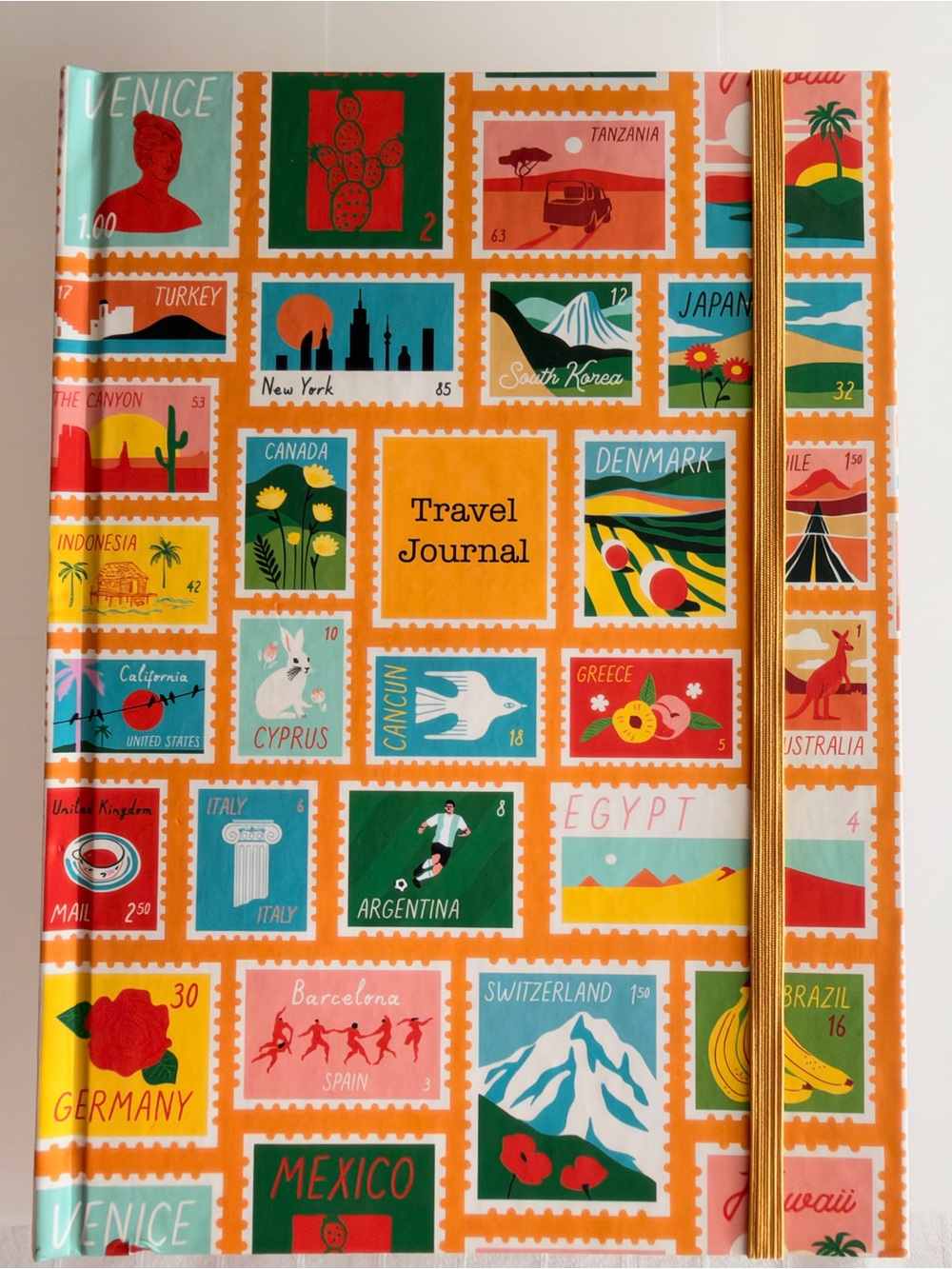 Travel Journal Hardcover Notebook - Orange Stamp Pattern
